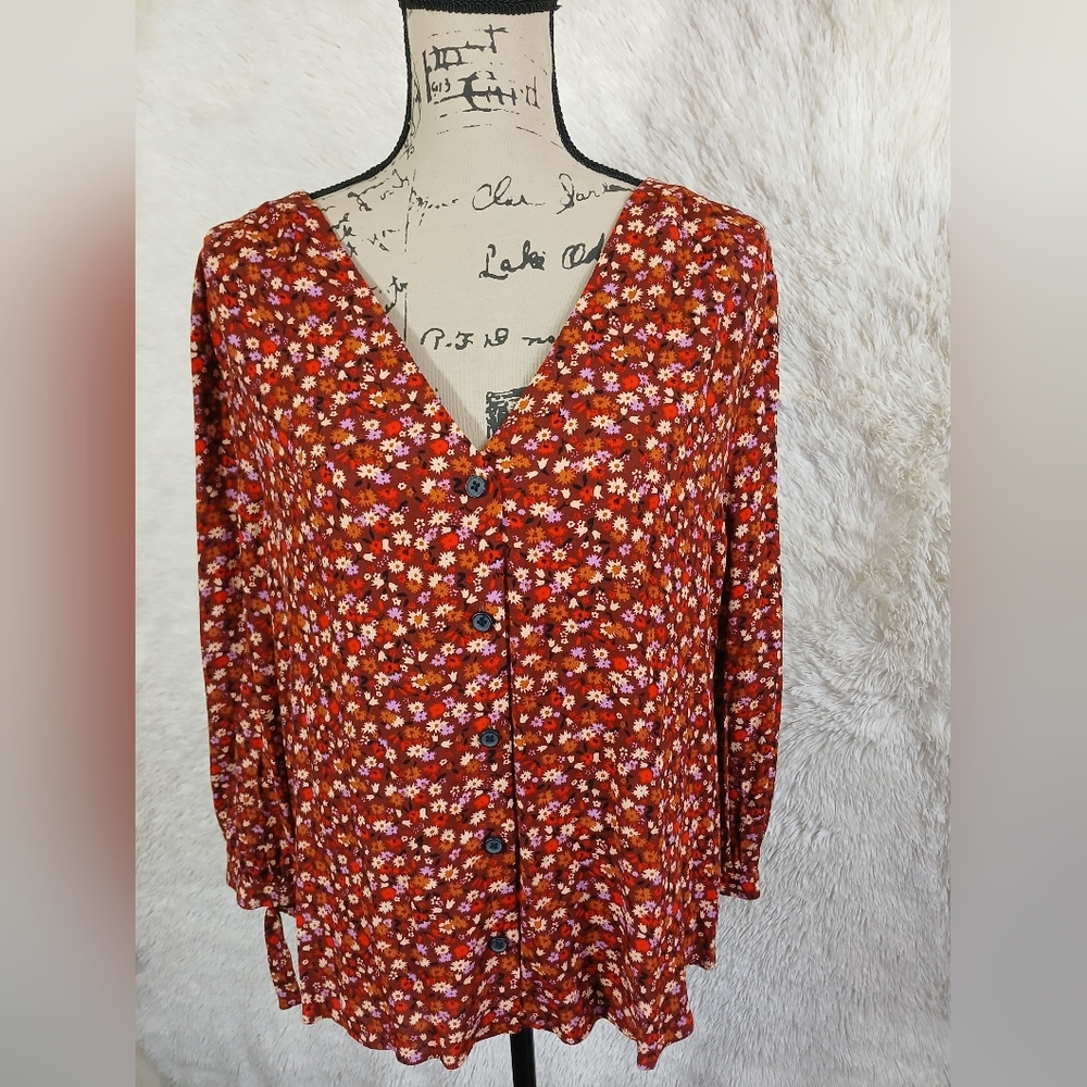 🚫SOLD🚫Madewell Tie Sleeve Autumn Floral Button Front Blouse